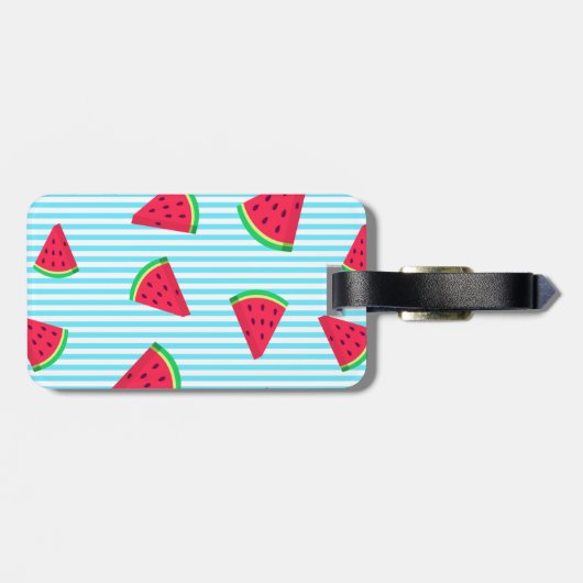 Fun Chic Watermelon Slices Blue Lines Pattern Bagagelabel (Achterkant horizontaal)