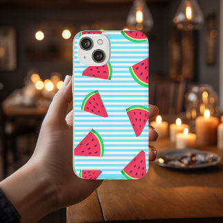 Fun Chic Watermelon Slices Blue Lines Pattern Case-Mate iPhone Case