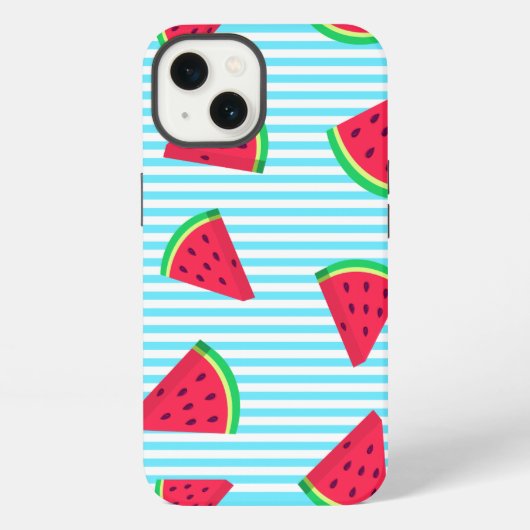 Fun Chic Watermelon Slices Blue Lines Pattern iPhone Hoesje (Achterkant)