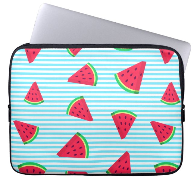 Fun Chic Watermelon Slices Blue Lines Pattern Laptop Sleeve (Voorkant)