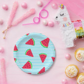 Fun Chic Watermelon Slices Blue Lines Pattern Papieren Bordje (Feest)
