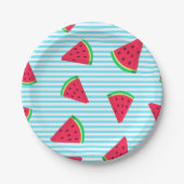 Fun Chic Watermelon Slices Blue Lines Pattern Papieren Bordje (Voorkant)