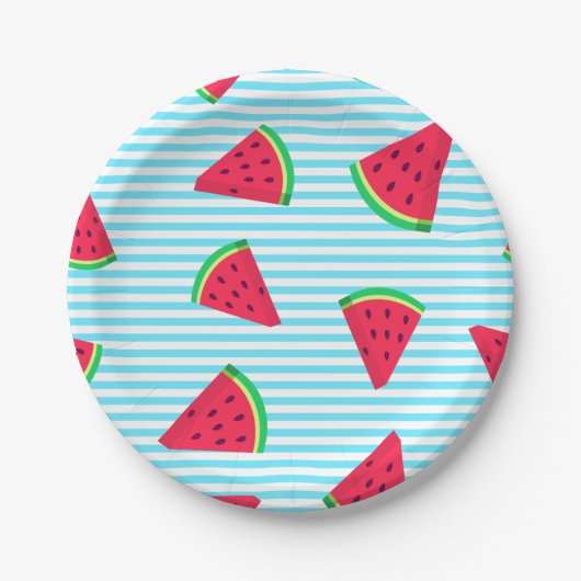 Fun Chic Watermelon Slices Blue Lines Pattern Papieren Bordje (Voorkant)