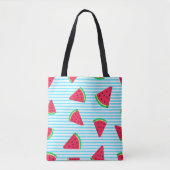 Fun Chic Watermelon Slices Blue Lines Pattern Tote Bag (Voorkant)
