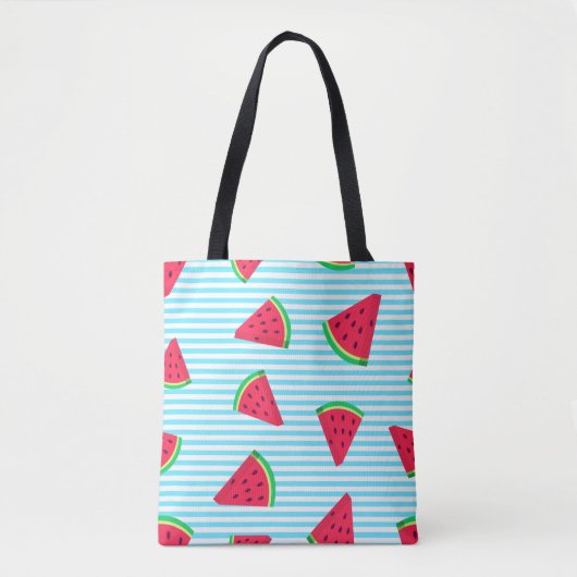 Fun Chic Watermelon Slices Blue Lines Pattern Tote Bag (Voorkant)
