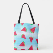 Fun Chic Watermelon Slices Blue Lines Pattern Tote Bag (Achterkant)