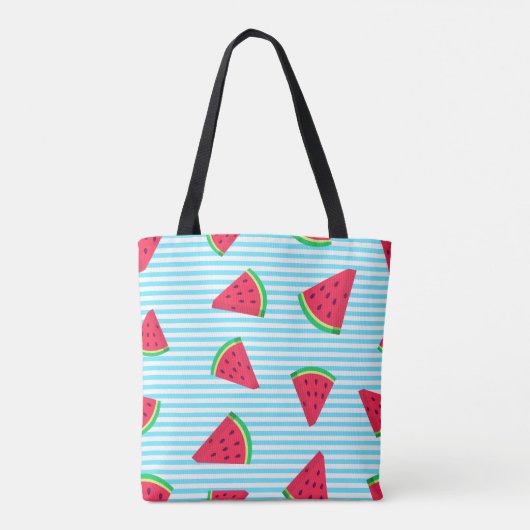 Fun Chic Watermelon Slices Blue Lines Pattern Tote Bag (Achterkant)