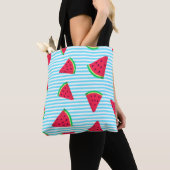 Fun Chic Watermelon Slices Blue Lines Pattern Tote Bag (Dichtbij)