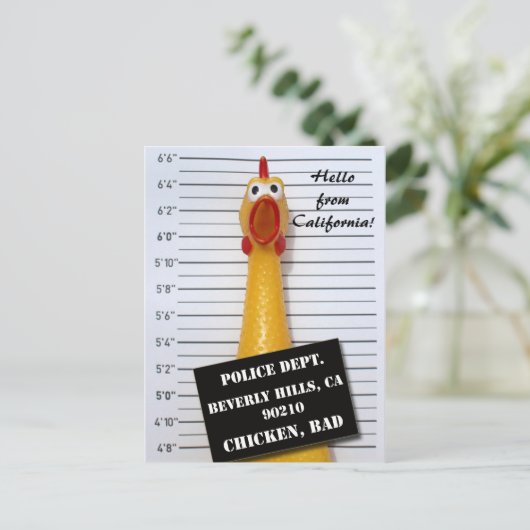 Fun Chicken Beverly Hills Mugshot Briefkaart! Briefkaart (Staand voorkant)