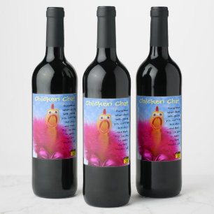 Fun Chicken Chat Wine Labels! Wijn Etiket