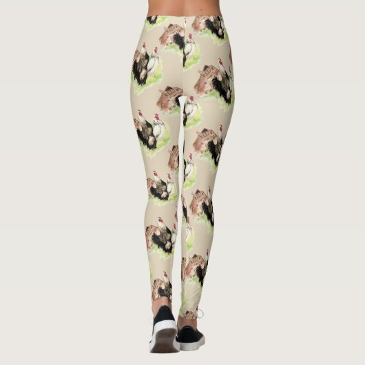 Fun Chicken Hen Rooster Boerderij Pattern Leggings (Achterkant)