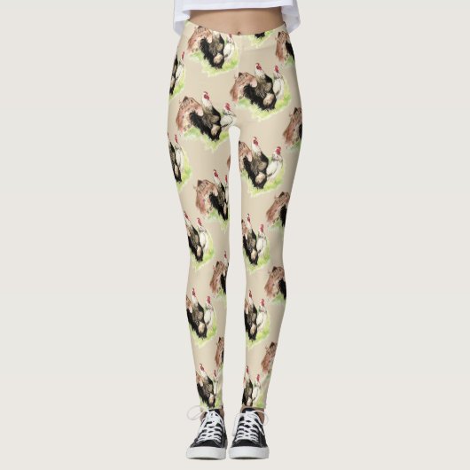 Fun Chicken Hen Rooster Boerderij Pattern Leggings (Voorkant)
