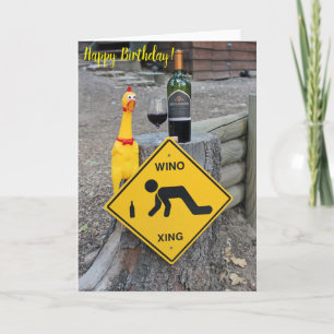 Fun Chicken Wino Xing Birthday Card! Kaart