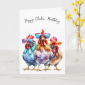 Fun Chickens Verjaardag Humor Kaart (Gele Bloem)