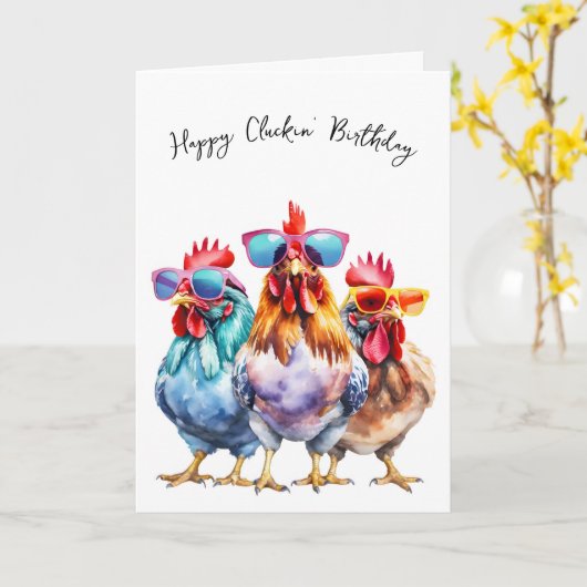 Fun Chickens Verjaardag Humor Kaart (Gele Bloem)