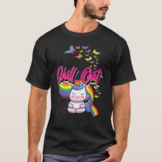 Fun Chill Out Cute Unicorn Meditate Gra T-shirt (Voorkant)