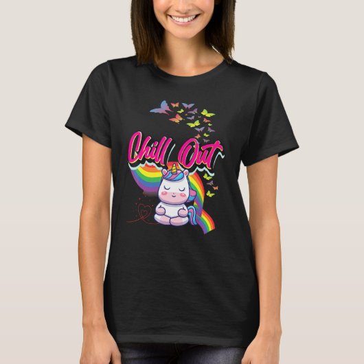 Fun Chill Out Cute Unicorn Meditate Gra T-shirt (Voorkant)