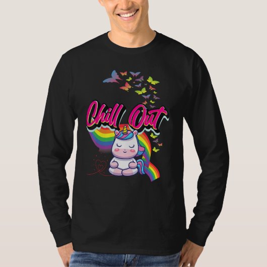 Fun Chill Out Cute Unicorn Meditate Gra T-shirt (Voorkant)