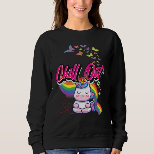 Fun Chill Out Cute Unicorn Meditate Gra Trui (Voorkant)