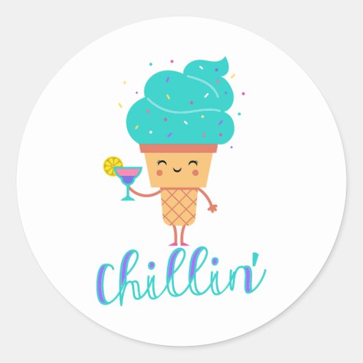 Fun Chill Summer Blauwgroen Ice Cream Chillin' Par Ronde Sticker (Voorkant)