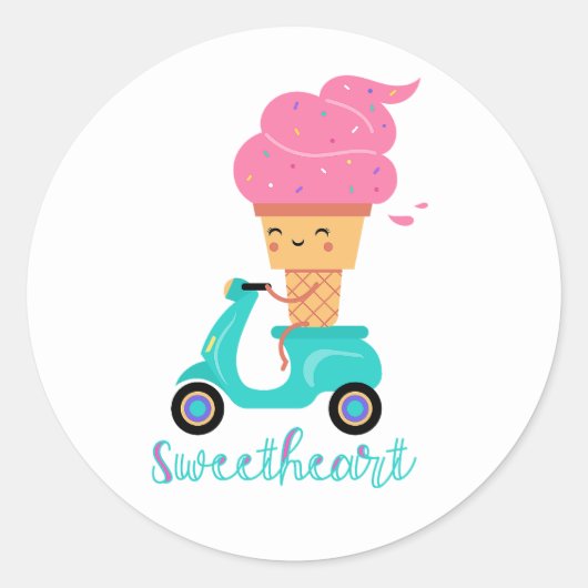 Fun Chill Summer Pink Ice Cream Scooter Lieverd Ronde Sticker (Voorkant)