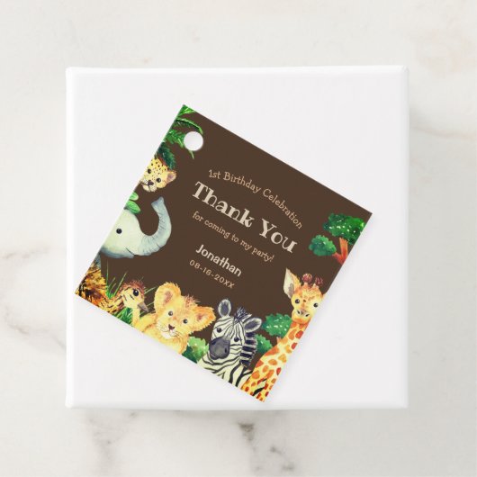 Fun Chocolate Brown Oerwoud Wild Animals Verjaarda Bedankjes Labels (In situ)