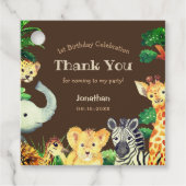 Fun Chocolate Brown Oerwoud Wild Animals Verjaarda Bedankjes Labels (Voorkant)