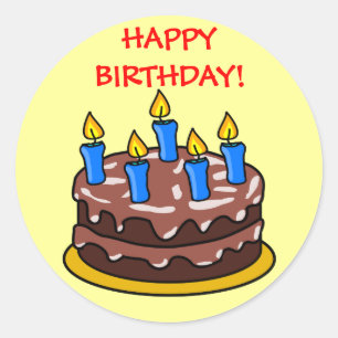 Fun Chocolate Happy Birthday Cake met kaarsen Ronde Sticker