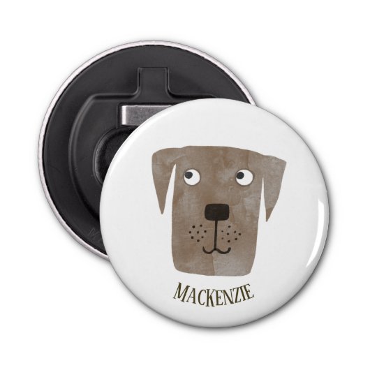 Fun Chocolate Labrador Retriever Dog Persoonlijk Button Flesopener (Voorkant)