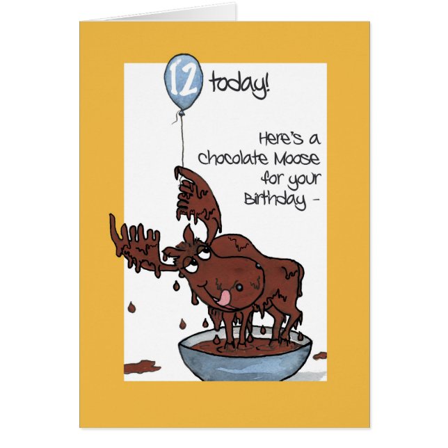 Fun Chocolate Moose met ballon 12e verjaardag (Voorkant)