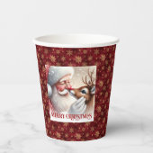 Fun Christmas Cups for Kids Santa and Rudolph Papieren Bekers (Voorkant)