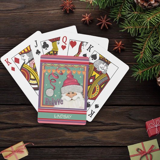 Fun Christmas Custom Naam Roze Santa Inspirativity Pokerkaarten