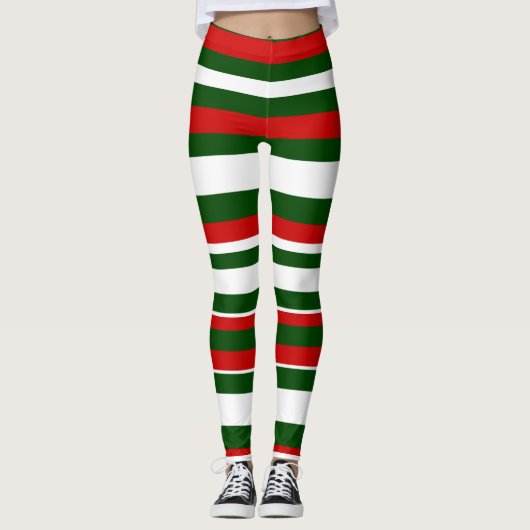 Fun Christmas Deck the Halls Crew Red Green Stripe Leggings (Voorkant)