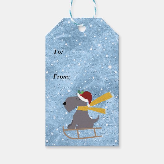Fun Christmas Dog Sleedling Naar Van Cadeaulabel (Voorkant)