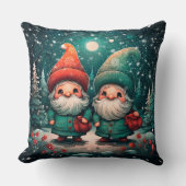 Fun Christmas Gnomes Bos Bij Nacht Rood Groen Kussen (Voorkant)