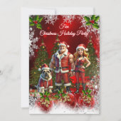 Fun Christmas Holiday Party Red Couple Dog Kaart (Voorkant)