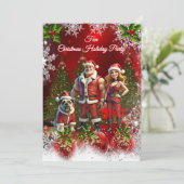 Fun Christmas Holiday Party Red Couple Dog Kaart (Staand voorkant)