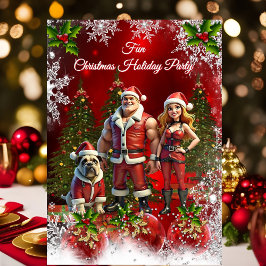 Fun Christmas Holiday Party Red Couple Dog Kaart