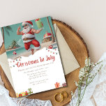 Fun Christmas in July beach Santa Claus Kaart<br><div class="desc">Leuk kerstfeest in juli strandtropisch met waterverf geïllustreerd portret van de kerstman genieten van drinken,  palmboombladeren,  palmboom,  geschenken. Vier de zomer,  zwembad feest en BBQ.</div>