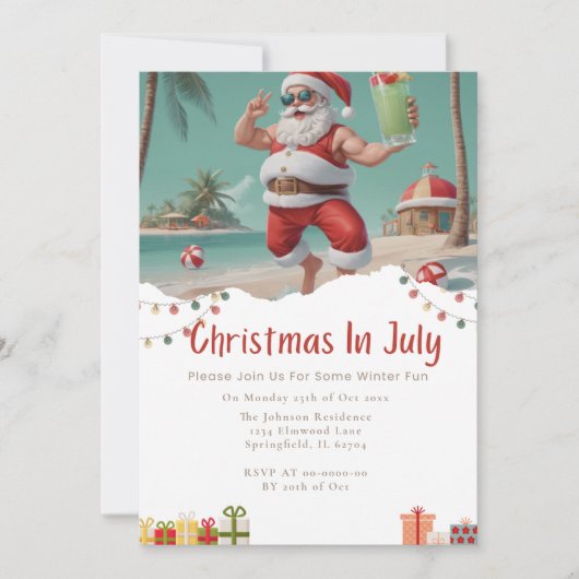 Fun Christmas in July beach Santa Claus Kaart (Voorkant)