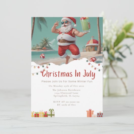 Fun Christmas in July beach Santa Claus Kaart (Staand voorkant)