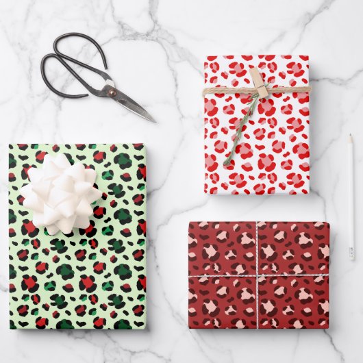 Fun Christmas Leopard Print Trio Mix Inpakpapier Vel (Voorkant)