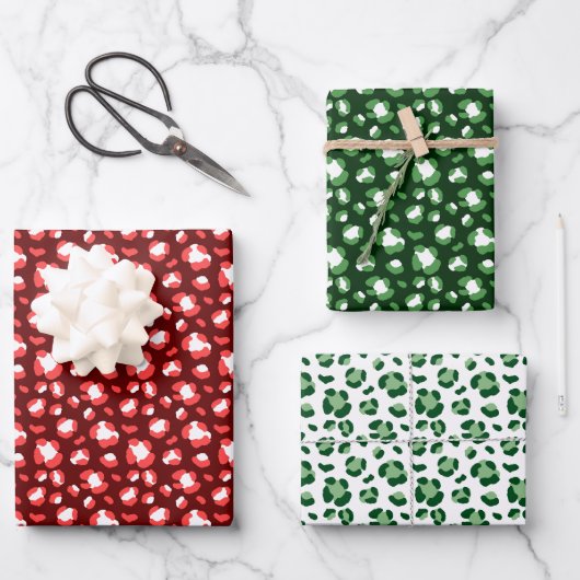 Fun Christmas Leopard Print Trio Mix Inpakpapier Vel (Voorkant)