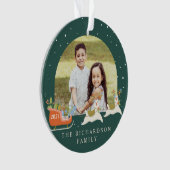 Fun Christmas Llama Reindeers & Sleigh Two Photo Ornament (voorkant)