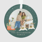 Fun Christmas Llama Reindeers & Sleigh Two Photo Ornament (achterkant)