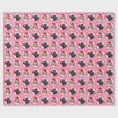 Fun Christmas Love Santa Custom Fotonaam Roze Cadeaupapier (Vlak)