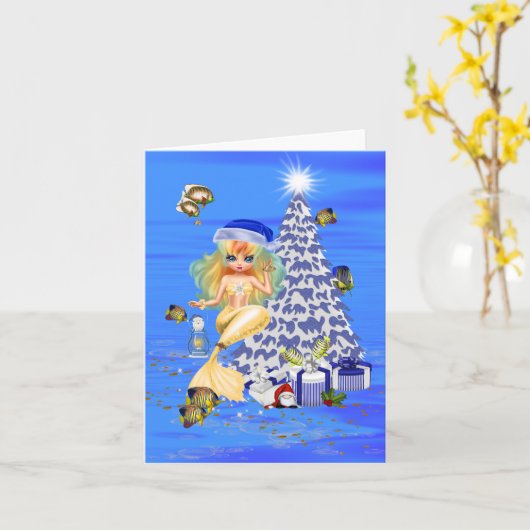 Fun Christmas Mermaid greetings card Kaart (Gele Bloem)