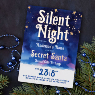Fun Christmas Silent Night Secret Santa Waterverf Folie Feestdagenkaart