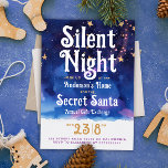 Fun Christmas Silent Night Secret Santa Waterverf Kaart<br><div class="desc">Deze schattige "Silent Night" kerstuitnodiging zet de perfecte toon voor uw geheime kerstfeest! Met een waterverf ontwerp van een magische blauwe lucht en galaxynevel, besprenkeld met gele sterren, vangt het de feestelijke sfeer. De gedurfde, aanpasbare witte typografie voegt een modern tintje toe, waardoor het zowel elegant als leuk is. Het...</div>