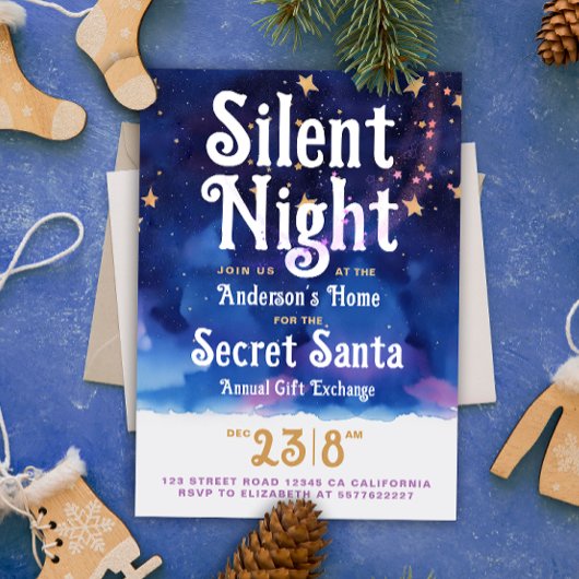 Fun Christmas Silent Night Secret Santa Waterverf Kaart
